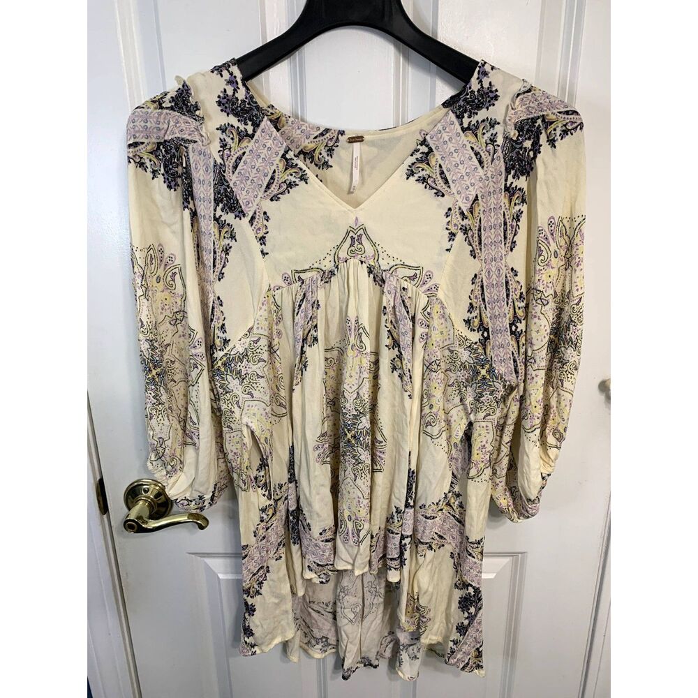 Free People Girl Talk Boho Balloon Sleeve Blouse Tunic Size XS